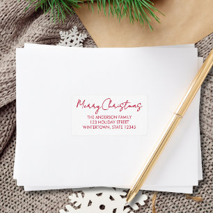 Étiquette Joyeux Noël Écriture Rouge Adresse de Retour
