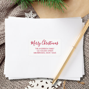 Étiquette Joyeux Noël Écriture Rouge Adresse de Retour