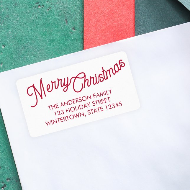 Étiquette Joyeux Noël Écriture Rouge Adresse de Retour (Créateur téléchargé)