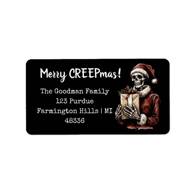 Étiquette Joyeux Noël Éffrayant Squelette gothique (Devant)