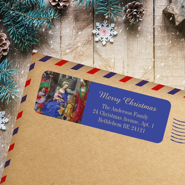 Étiquette Joyeux Noël Epiphanie Magi Nativité Renaissance (Merry Christmas Epiphany Three Magi Kings Day Nativity Scene Renaissance Return Address Label)