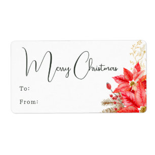 Étiquette Joyeux Noël Floral moderne Cadeau rectangulaire