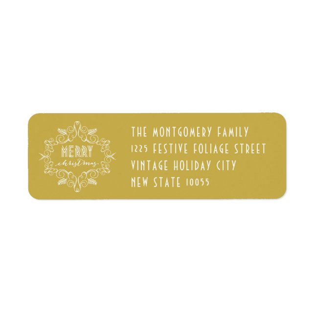 Étiquette Joyeux Noël Folio Art Déco Adresse de vacances (Devant)