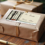Étiquette Joyeux Noël Forêt d'hiver Forêt de renard Joie<br><div class="desc">Nous avons illustré ce magnifique paysage forestier d'hiver avec un renard de forêt rouge de et vers le étiquette. Forêt boisée épaisse et paysage enneigé. Toutes les illustrations sont dessinées à la main par Moodthology Papery.</div>