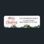 Étiquette Joyeux Noël Garland et Red Christmas Script<br><div class="desc">Joyeux Noël Aquarelle Garland et Rouge Script de Noël Holiday Retours Adresse Label sont parfaits pour une carte de Noël moderne et élégant.</div>