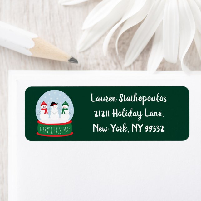 Étiquette Joyeux Noël Globe des neiges Snowmen (En situation)