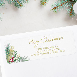 Étiquette Joyeux Noël Gold Berries Adresse de retour