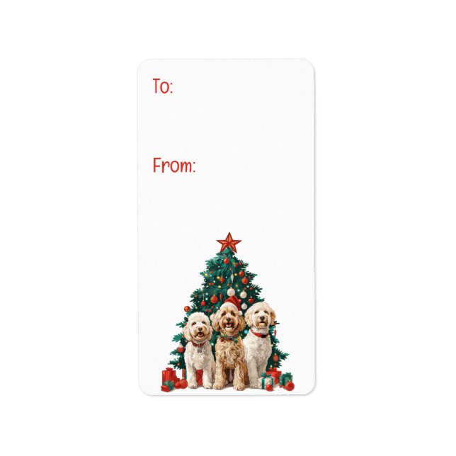 Étiquette Joyeux Noël Goldendoodle Chiens (Devant)