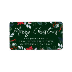 Étiquette Joyeux Noël Green Festive Adresse de retour Label