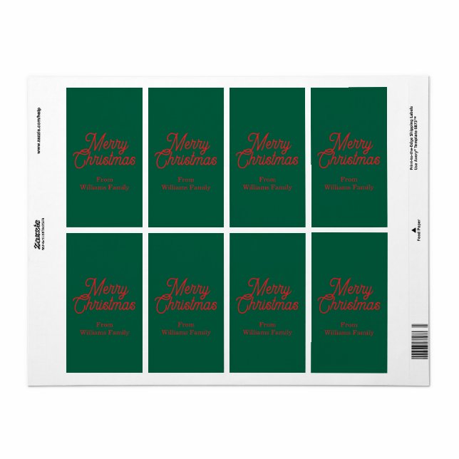 Étiquette Joyeux Noël Green Script Holiday (Feuille entière)