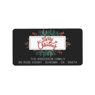 Étiquette Joyeux Noël Holly Boughs Adresse de retour
