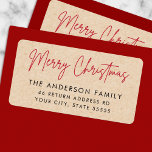 Étiquette Joyeux Noël Kraft papier apparence adresse de reto<br><div class="desc">Étiquettes d'adresse de retour simples et modernes avec le texte "Joyeux Noël" dans une police de style rouge manuscrite et votre nom et adresse de retour ci-dessous sur un arrière - plan de papier Kraft (image imprimée).</div>