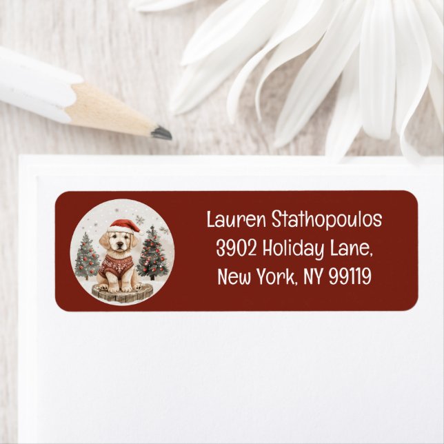 Étiquette Joyeux Noël Labrador Retriever Puppy (En situation)