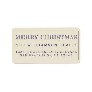 Étiquette Joyeux Noël Marine Blue Antique Adresse de retour