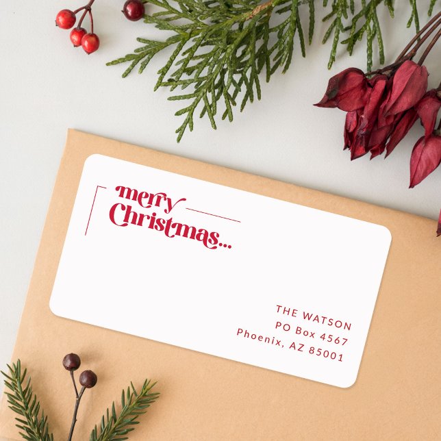 Étiquette Joyeux Noël Moderne Préparé Rouge (Créateur téléchargé)