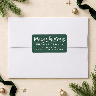 Étiquette Joyeux Noël moderne Script vert retour Adresse