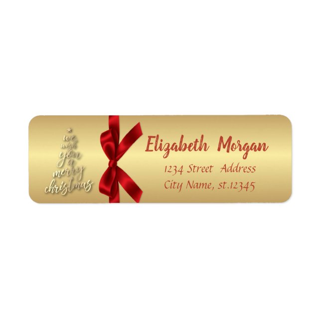 Étiquette Joyeux Noël,Noeud Rouge (Devant)