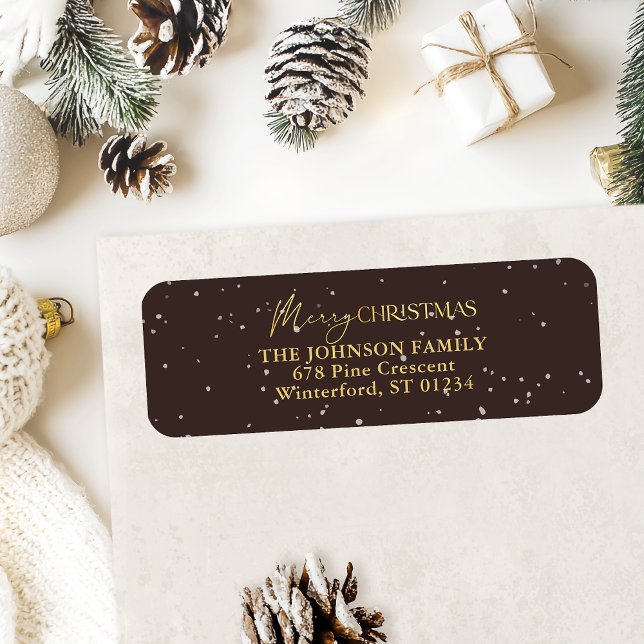 Étiquette Joyeux Noël Noir et Or moderne Adresse (Créateur téléchargé)