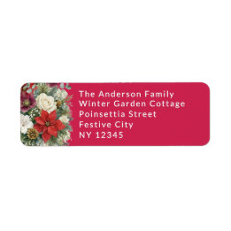 Étiquette Joyeux Noël Nom de Famille Rouge Floral