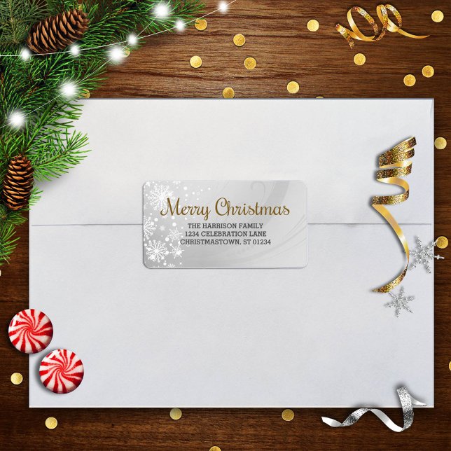 Étiquette Joyeux Noël (or) Snowfrosted (Créateur téléchargé)