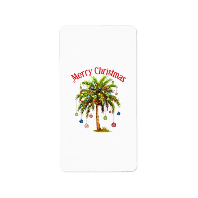 Étiquette Joyeux Noël Palm Tree Light Hawaiian Tropical (Devant)