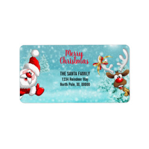 Étiquette Joyeux Noël Père Noël Reindeer Adresse de retour