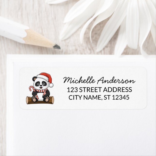 Étiquette Joyeux Noël personnalisé Panda ours mignon       (En situation)
