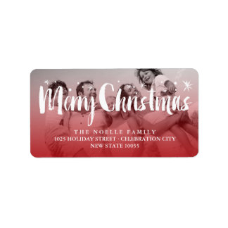 Étiquette Joyeux Noël Pinceau Script Étoiles Adresse photo
