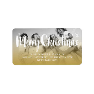 Étiquette Joyeux Noël Pinceau Script Étoiles Adresse photo