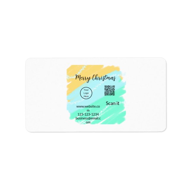 Étiquette Joyeux Noël QR code entreprise jaune vert eau (Devant)