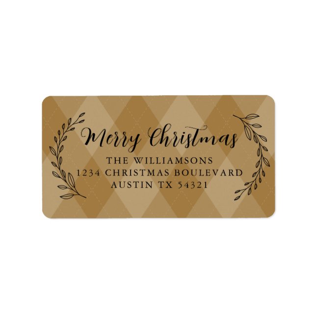 Étiquette Joyeux Noël Retourner Adresse Foliage Gold Jacquar (Devant)