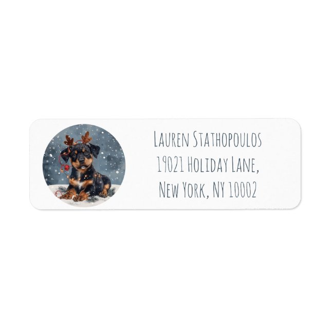 Étiquette Joyeux Noël Rottweiler Chien Reindeer (Devant)