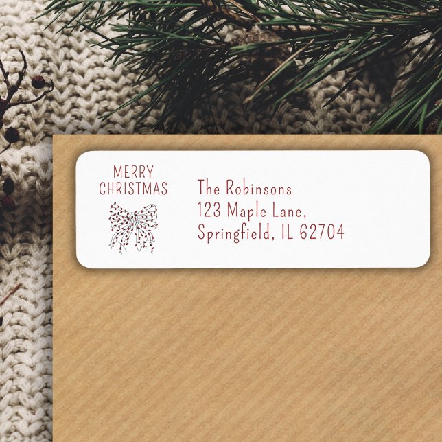 Étiquette Joyeux Noël Rouge Chaîne Bow minimal (Créateur téléchargé)