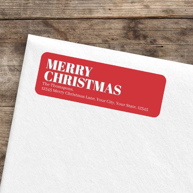 Étiquette Joyeux Noël rouge et blanc Adresse de retour (Merry Christmas Red and White Return Address Labels.)