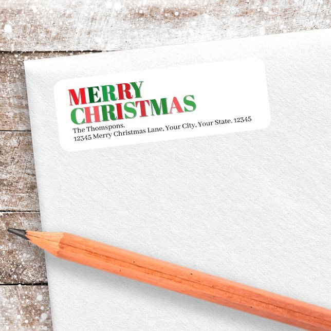 Étiquette Joyeux Noël Rouge et Vert Custom (Merry Christmas Custom Return Address Label.)