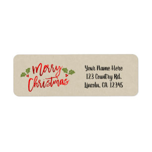Étiquette Joyeux Noël Rouge Faux Feuille Moderne Écriture Kr