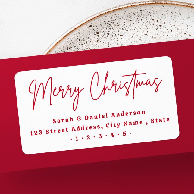 Étiquette Joyeux Noël rouge script adresse de retour (Merry Christmas red script return address Label)