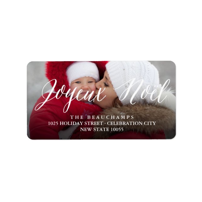 Étiquette Joyeux Noel Script Photo Noël Adresse de retour (Devant)