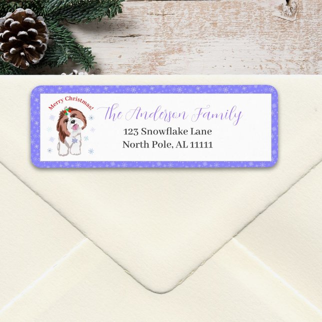 Étiquette Joyeux Noël Shih Tzu avec flocon d'adresse (Créateur téléchargé)