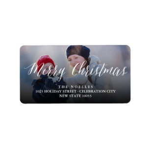 Étiquette Joyeux Noël Simple Blanc Script Retourner Adresse
