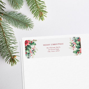 Étiquette Joyeux Noël Simple Floral Adresse de retour