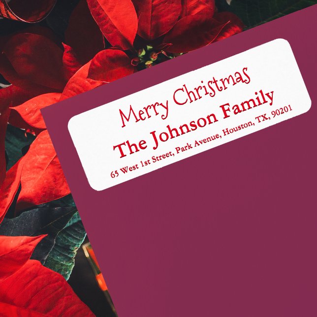 Étiquette Joyeux Noël simple personnalisé Script de nom de f (Custom Simple Merry Christmas Family Name Script Label)