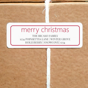 Étiquette Joyeux Noël Simple Typographie Rouge Et Blanc