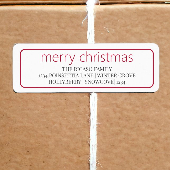 Étiquette Joyeux Noël Simple Typographie Rouge Et Blanc (Merry Christmas Simple Typography Red And White Label from Ricaso. Add own address/text)