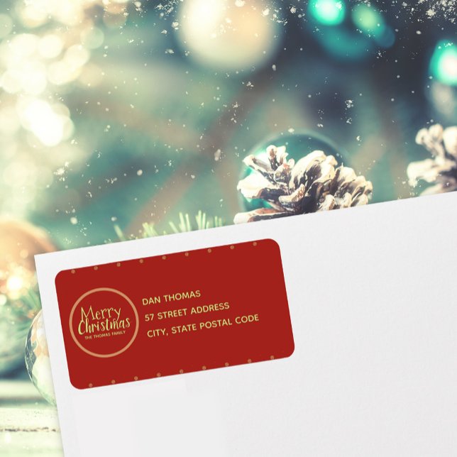 Étiquette Joyeux Noël Texte personnalisé rouge (Red Merry Christmas Custom Text Return Address Label)