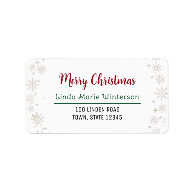 Étiquette Joyeux Noël Typographie Moderne Chic Flocons de Ne (Devant)