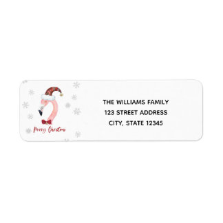 Étiquette Joyeux Noël typographie Père Noël Flamant rose Ret
