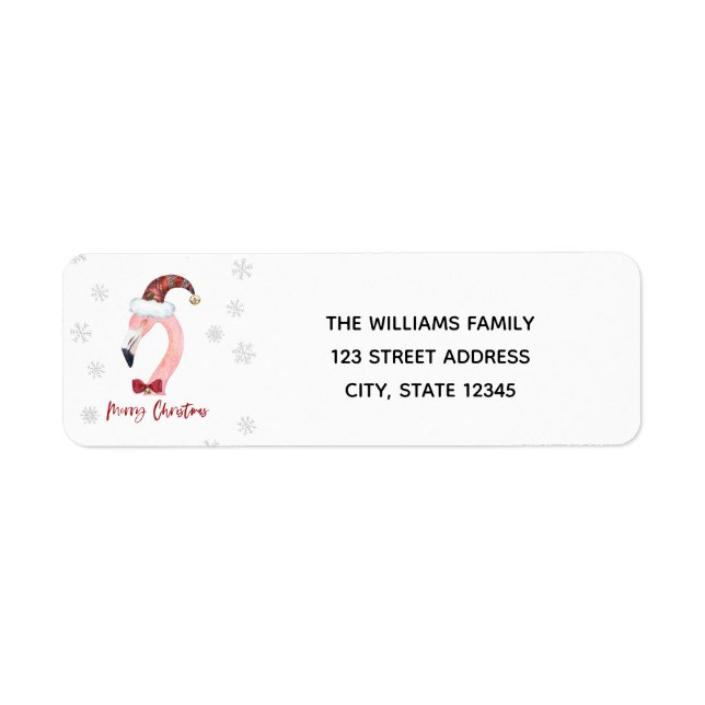 Étiquette Joyeux Noël typographie Père Noël Flamant rose Ret (Devant)