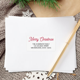 Étiquette Joyeux Noël Typographie Rouge Adresse de Retour