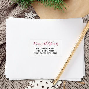 Étiquette Joyeux Noël Typographie Rouge Adresse de Retour